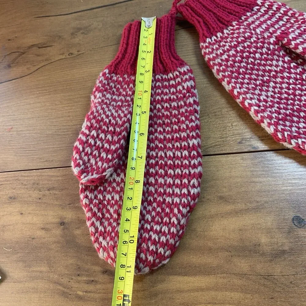 Handknit Pink Raspberry Gray Mittens XL-XXL See Measurements Unisex